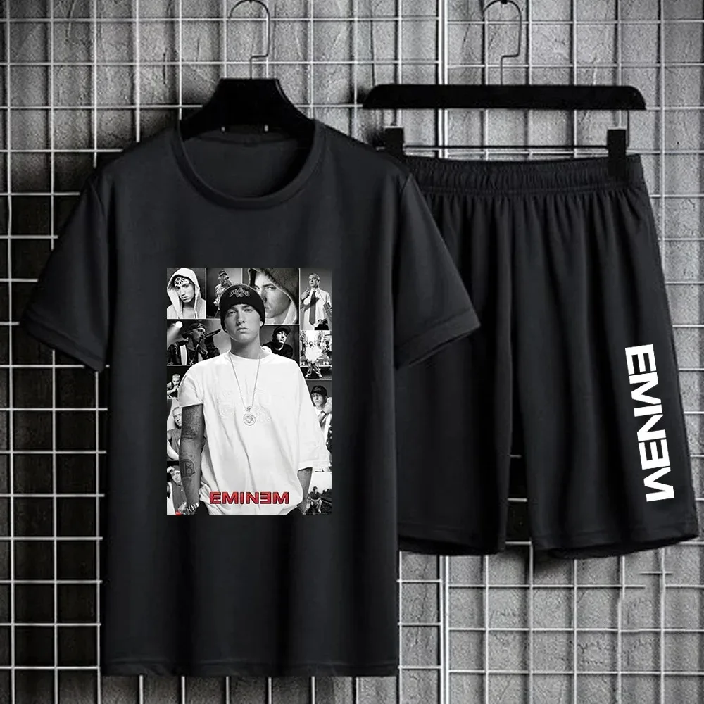 Eminem Slim Shady T Shirt szorty dla mężczyzn z krótkim rękawem strój sportowy oversize koszulki w stylu Casual krótkie spodnie Hip Hop zestawy