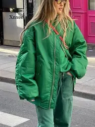 Women Parkas Traf Green Oversized Bomber Jacket Winter Coats For Women 2022Parkas Bf Padded Streetwears Chic Zipper Coats