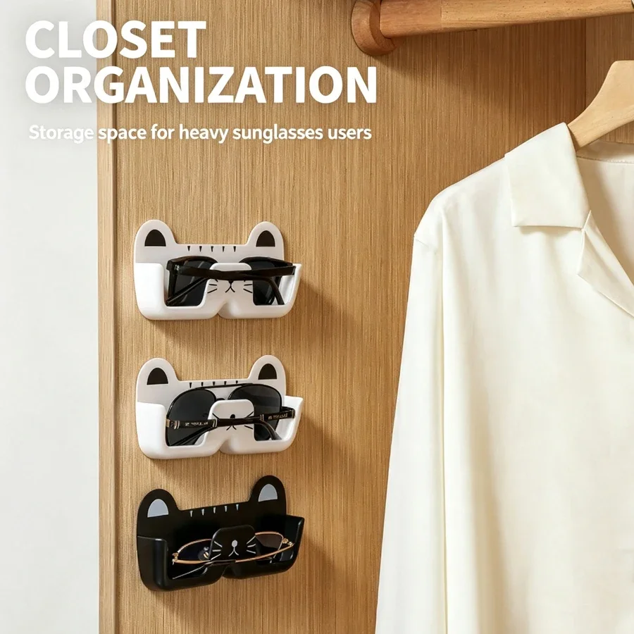 1PC Cute Cat Sunglasses Case Portable Wall Mounted Non-Drill Storage Rack for Home Use - Eyewear Organizer Display