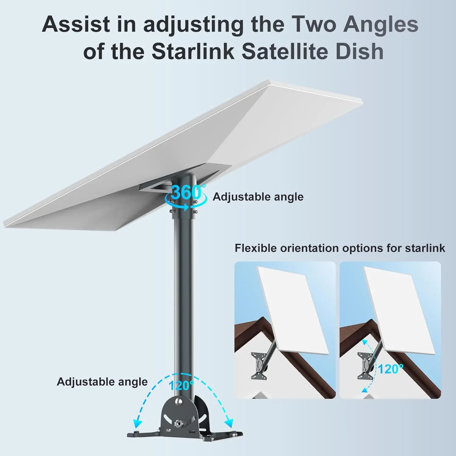 Metal Roof Bracket Set for Starlink Gen 3 ,Starlink Gen 3 Adapter,Straight Suport Pipe,Fixed Mount Base