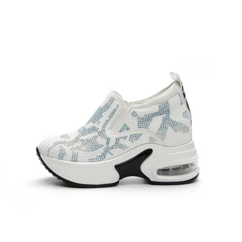 

9cm Women's Shoes Autumn New Casual Small White Shoes Rhinestone Platform Sports Air Cushion Shoes Zapatos De Mujer 33-40