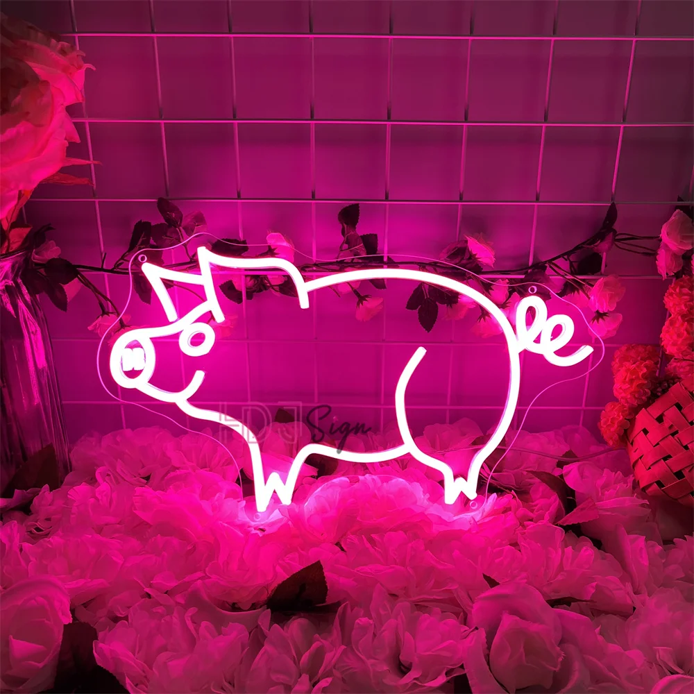 

Милая свинья, неоновая вывеска, светодиодный светильник для детей, вечерние, настенный декор комнаты, удача, свиньи, неоновые огни, знаки, украшение для спальни, подарки на день рождения