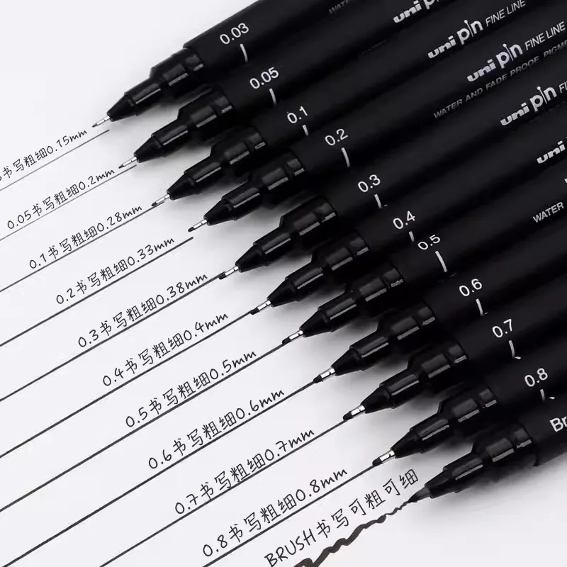 أقلام رسم من Uni Fineliner ، قلم متعدد الدقة متنوع ، صياغة طلاب الفن ، علامة الرسم ، مجموعة حقنة هزلية ، Pin200