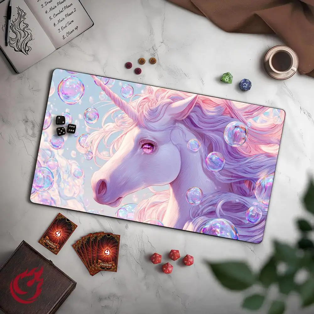 

Cute bubbles and unicorn MTG Playmat Magic Card Mat with Stitched Edge Non-Slip Durable Tabletop playmat Board Game Mat for TCG