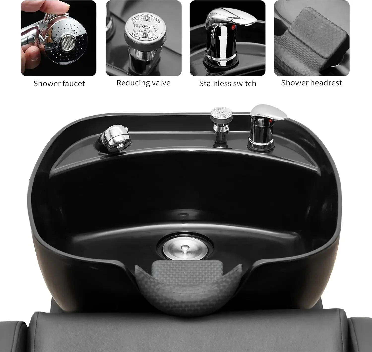 Bowl and Chair Set for Salons,Backwash Barber Chair, Hair Washing Station with ABS Plastic Sink for Hair Stylist Beauty Spa Home