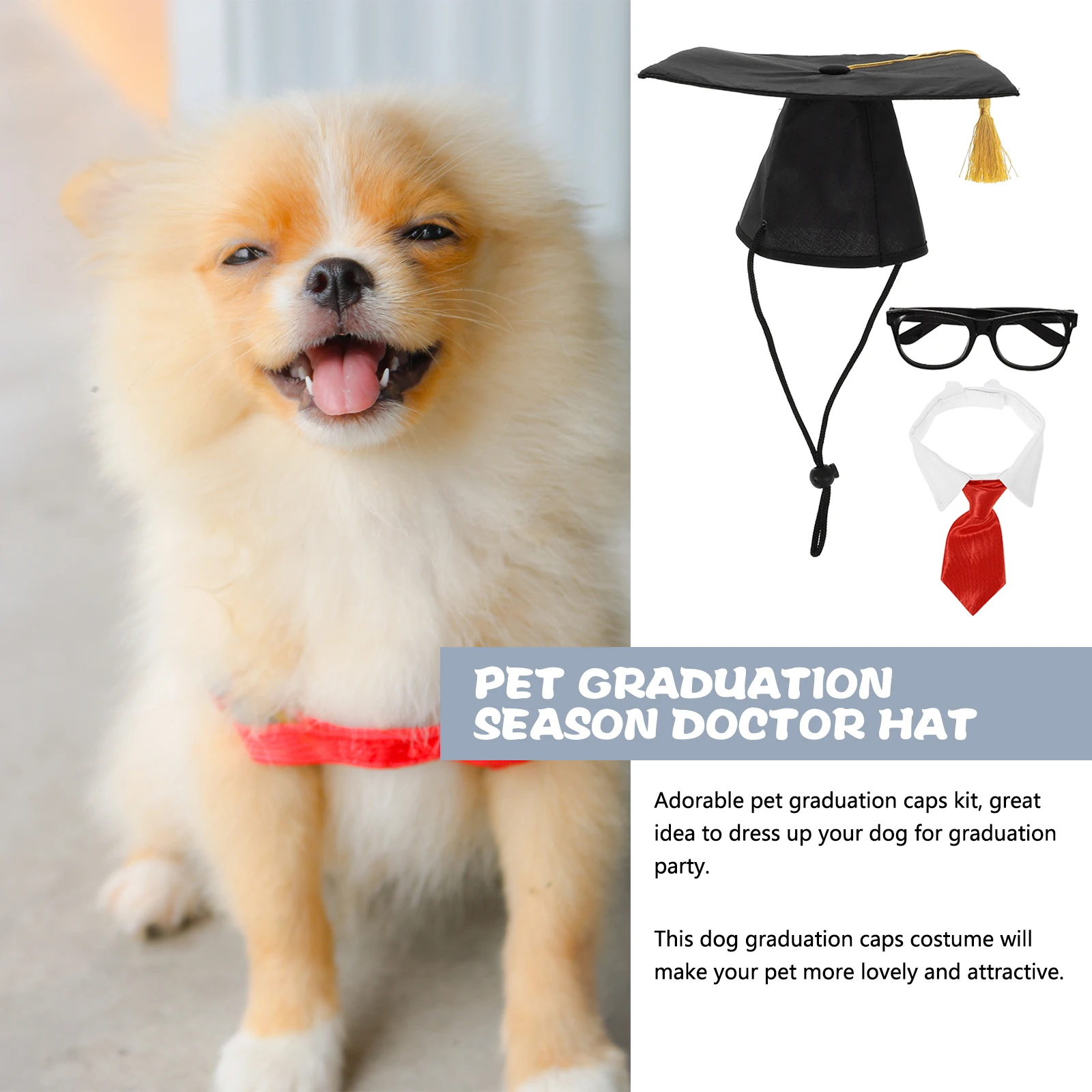 

1 set Adorable Pet Graduation Caps Tie Kit -Lasting Material Cute Dog Cat Birthday Party Photo Accessories