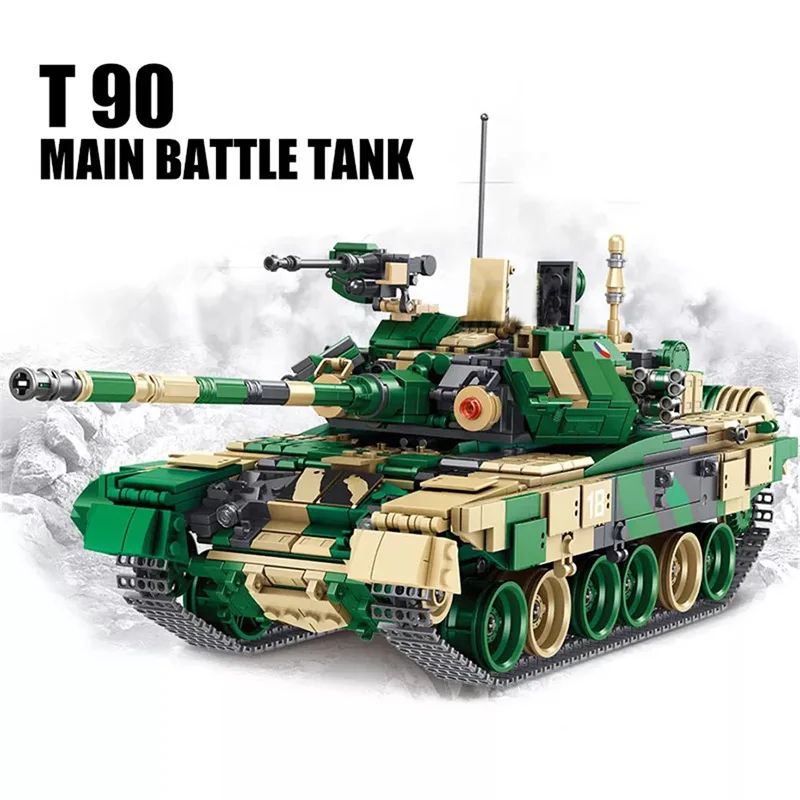 Military Russian Armored T90 Main Battle Tank Building Blocks WW2 Technical Weapons Challenger II Merkava MK4 Bricks Kids Toys