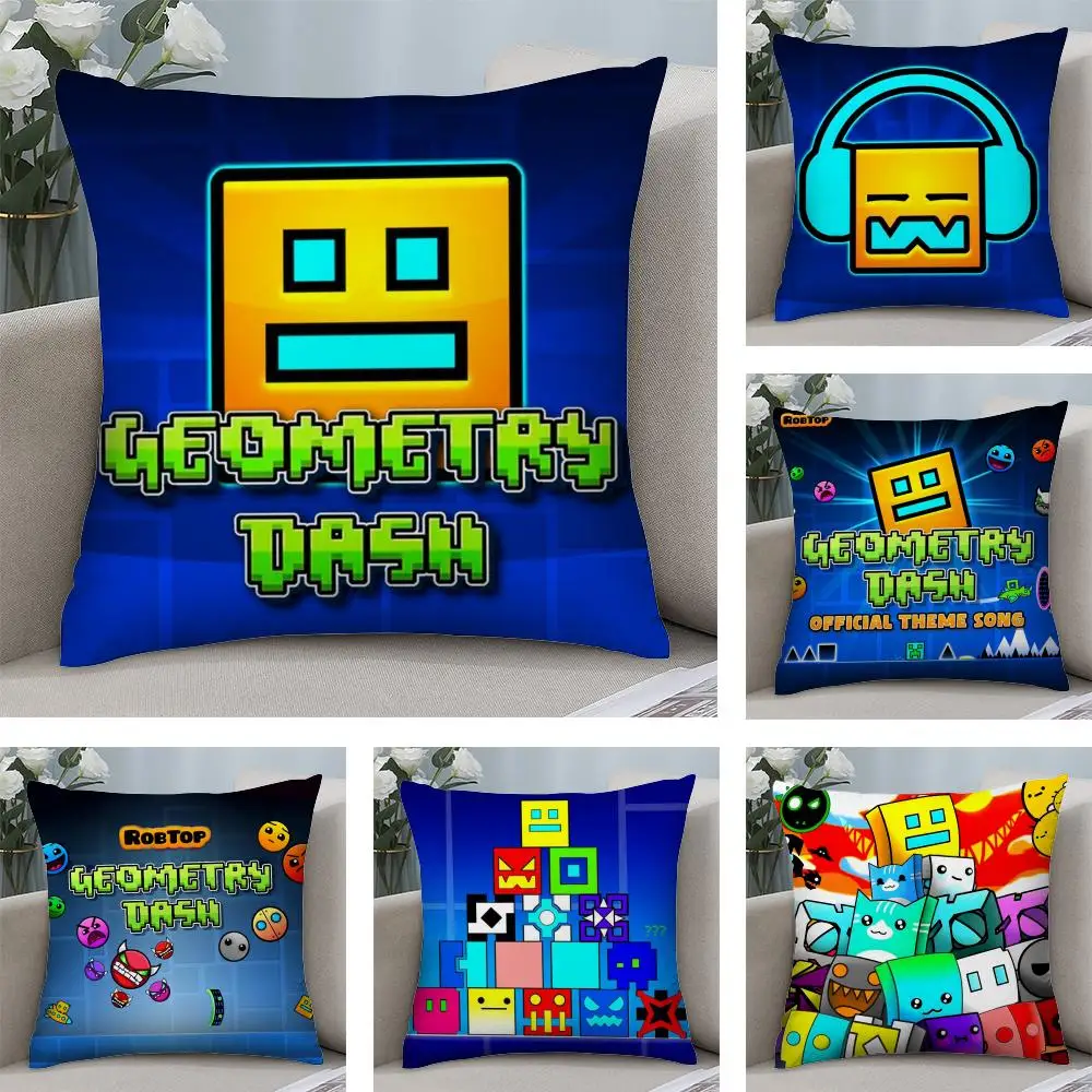 G-Geometry Dash V-Video Cushion Cover Soft Plush Fabric Double-Sided Printed Sofa Cushion Cover for All Seasons Home Decor Gift