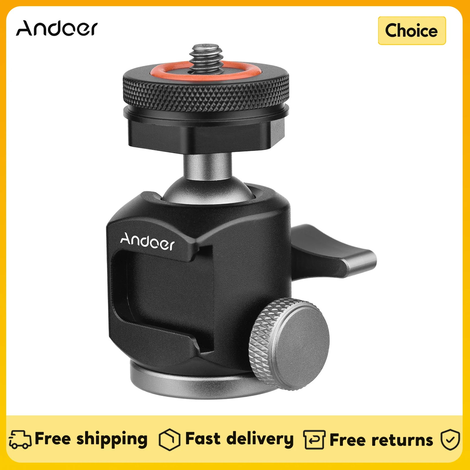 Andoer 2-in-1 Dual Use Ball Head 360° Rotatable Mini Ball Head with Cold Shoe Mount for Camera Phone Holder Tripod Microphone