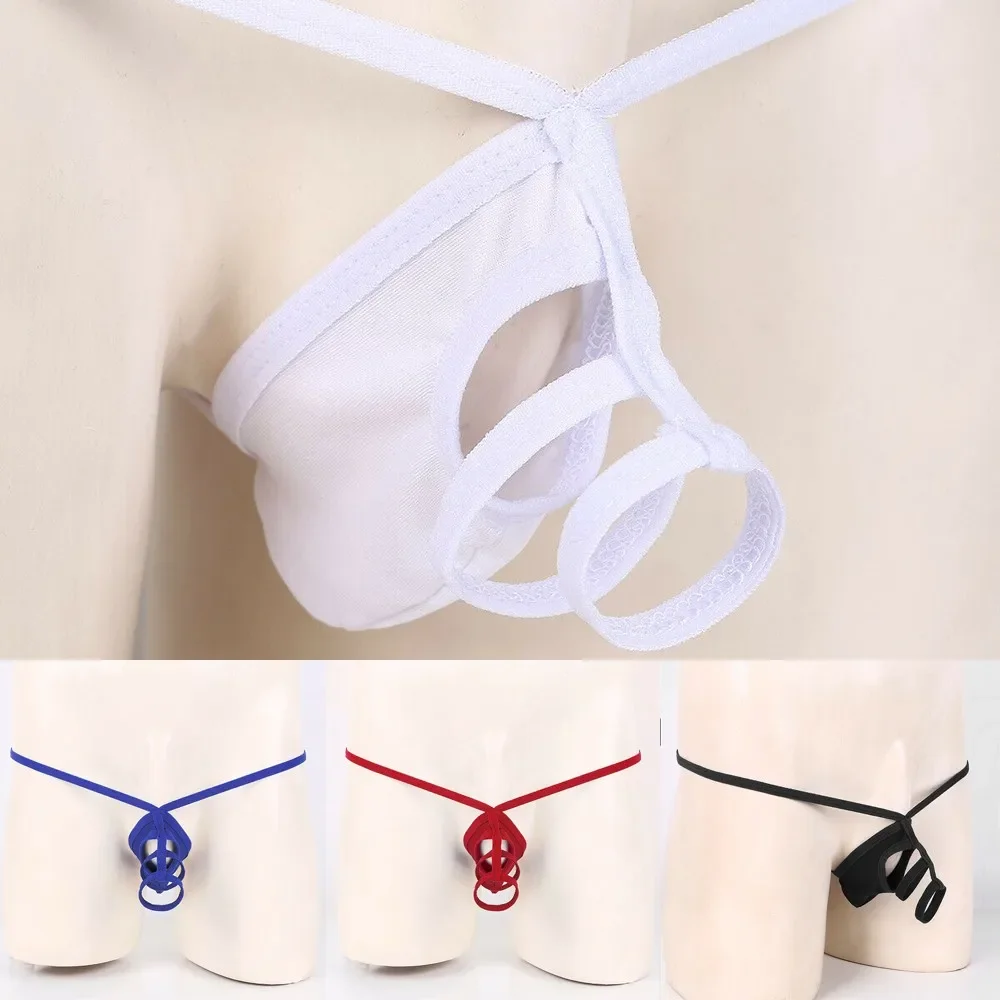 Full Hole Men G-String Thongs เซ็กซี่เปิดกางเกง Crotch T-Back ตลกชุดชั้นในสําหรับเกย์ Crotchless Underpants แหวน Cock กางเกง