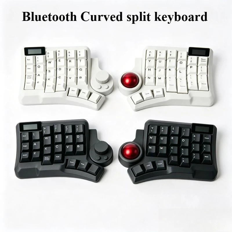Bluetooth Curved Split Keyboard with PMW3610 Trackball Custom 3D Printing Shell Dual Mode Nice View Screen Separate Keyboard ZMK