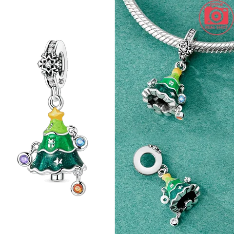 925 실버 컬러풀하고 반짝이는 크리스마스 트리 펜던트 참 플라타 925 오리지널 팔찌 비즈 여성용 주얼리 제작