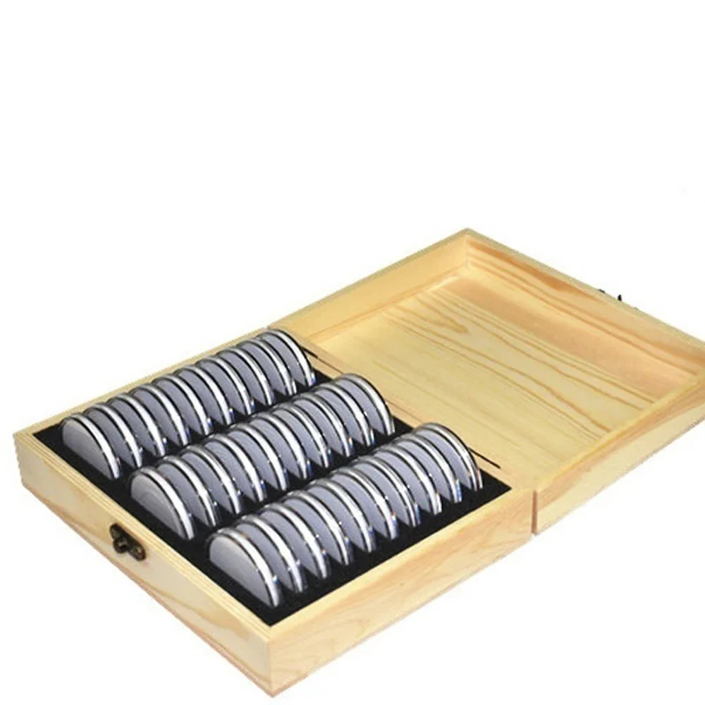 Pine Wood Coin Holder Coins Ring Wooden Storage Box 20/30/50/100pcs Coin Capsules Accommodate Collectible Commemorative Coin Box