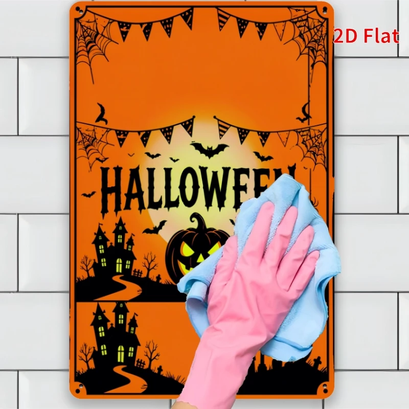 2D Flat, 1pc, Rectangular Metal Tin Sign - Halloween Dark Silhouette, Perfect for Vintage Home Decor And Office Wall Decorations
