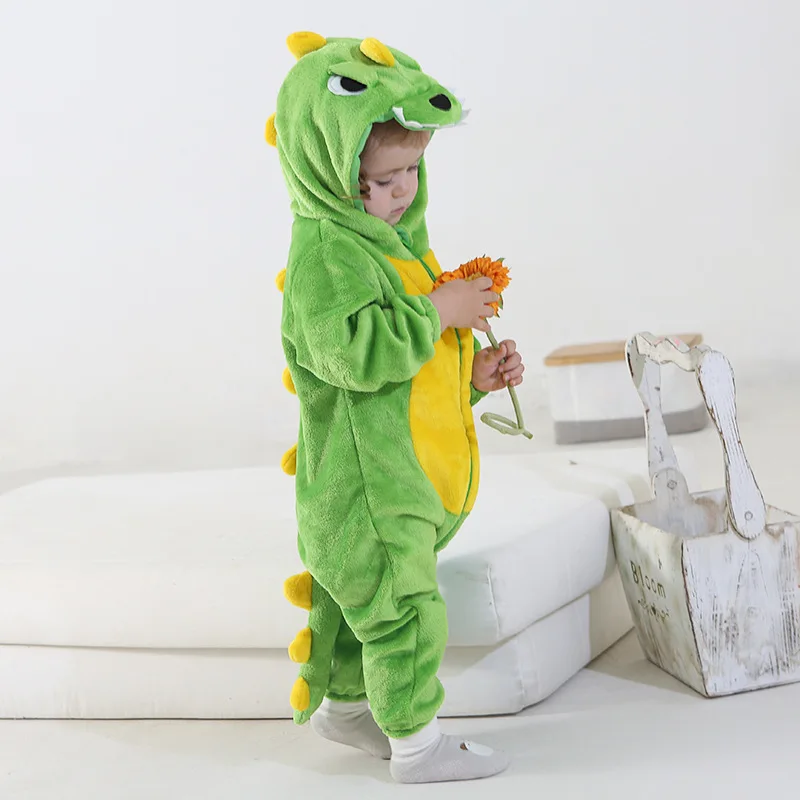 Thick Flannel Animal Cosplay Onesie Kids Baby Dinosaur Pig Fox Cartoon Costume Girls Boy Infant Jumpsuits Toddler One piece Suit