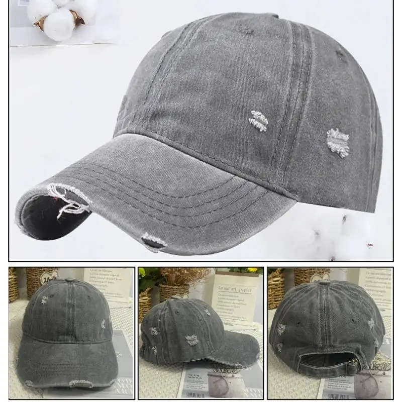 Washed Baseball Cap Custom Logo With Holes Rough Edges Men Women Duckbill Hat Embroidered Pattern Casual Sports Cap view 4