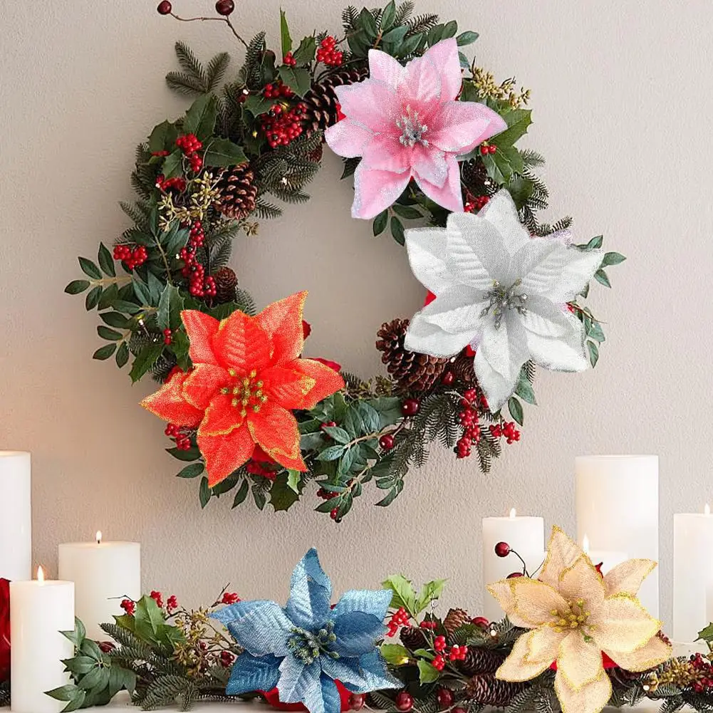Artificial Christmas Flowers DIY Merry Christmas Decorations For Home Natural Rattan Wreath Garland Tree Craft Xmas Decor G6W4