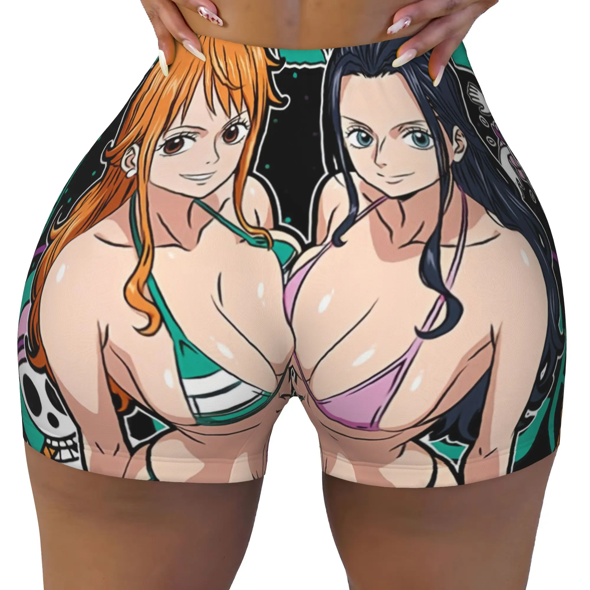 Nami x Robin One Piece  Biker Running Workout Shorts Women Anime  Athletic Gym Yoga Shorts