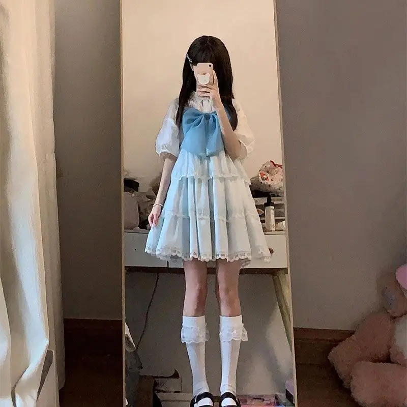 

Two-piece Suit College Style Bow Lolita Dress Female Student Inner Top Summer New Style