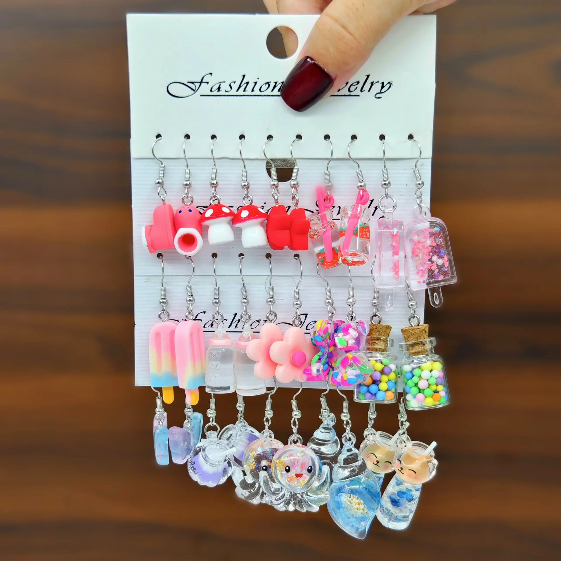 Cartoon Animal White Horse Daisy Resin Donut Earrings Set Cute Playful Trendy Women Fashion Accessories image 3