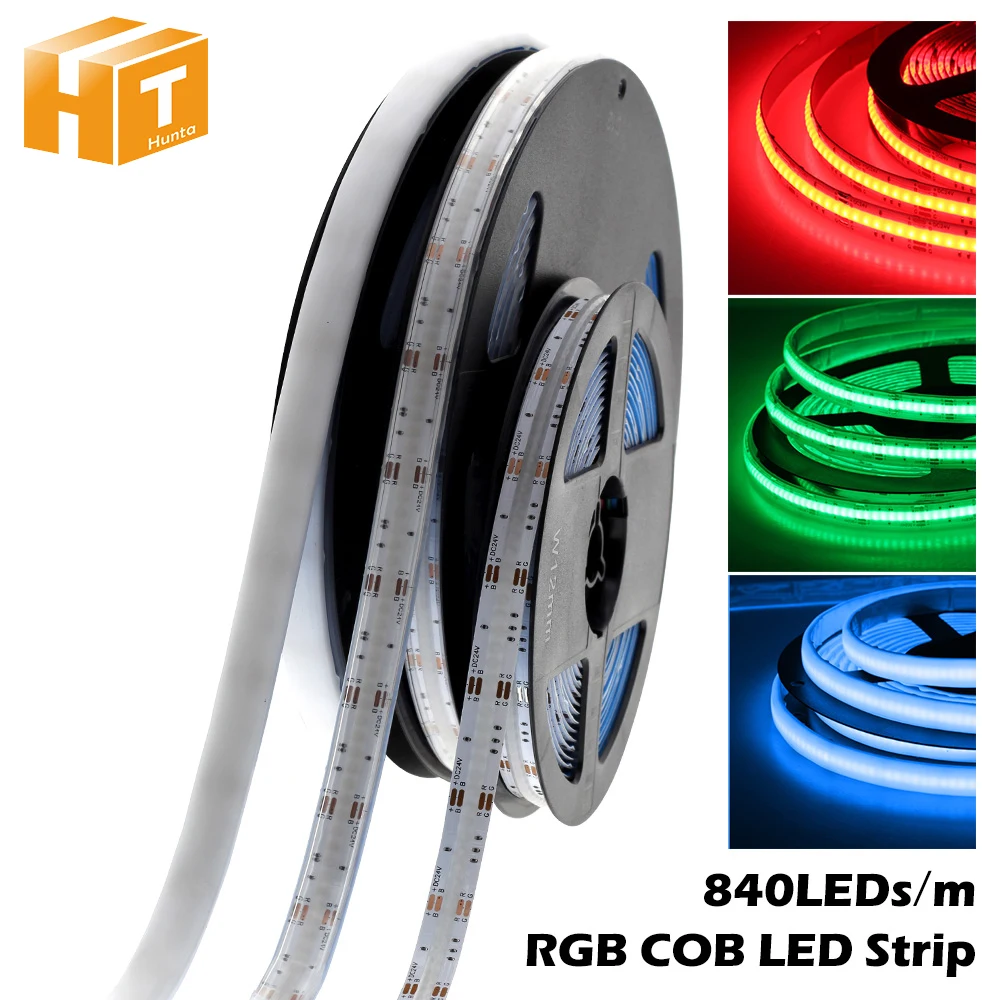 RGB COB LED Strip 840 LEDs 10mm DC12V 24V High Density Flexible IP67 Waterprof Super Brightness 5m/lot.