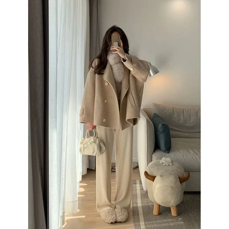 Korean Style High End Winter Clothes New Solid Color Woolen Coat Women Winter Coats Loose Casual Short Outerwear Women Clothing