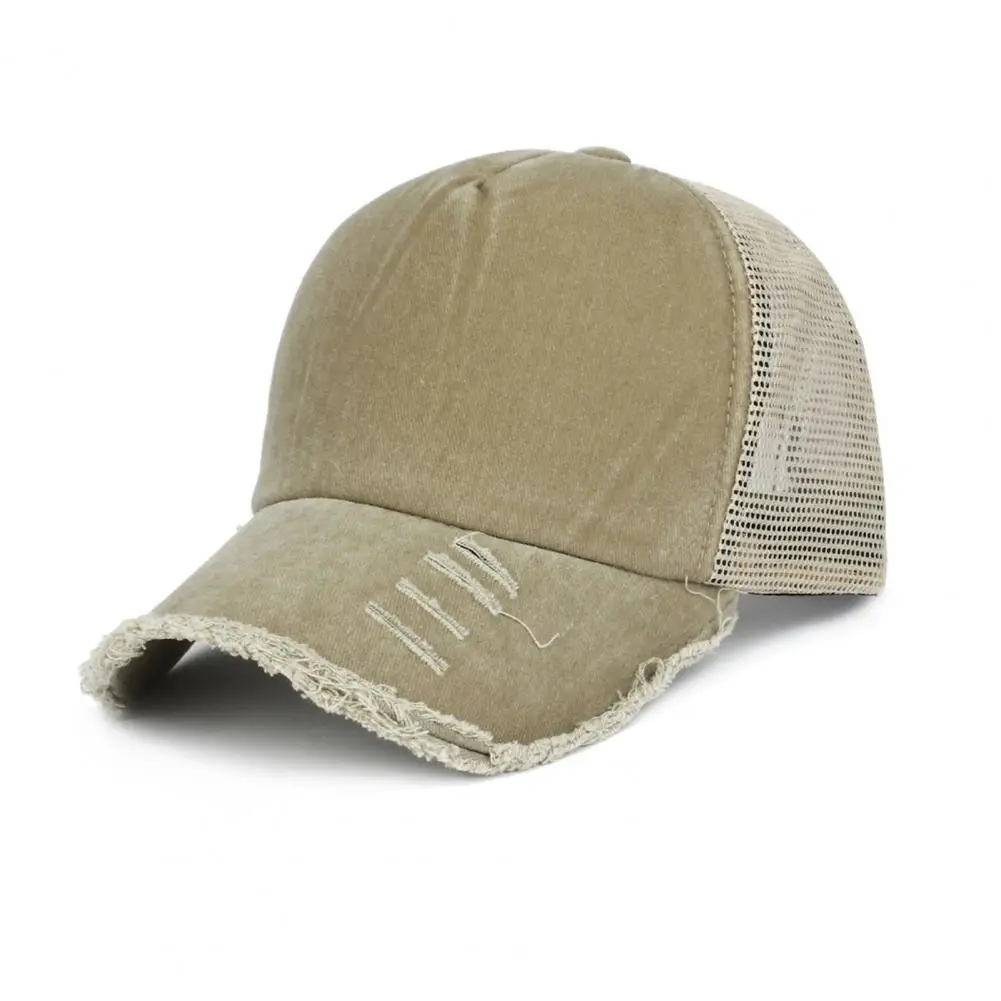 Summer Women Cap Ripped Sunshade Long Brim Mesh Anti-UV Hollow Out Baseball Hat Men Headwear