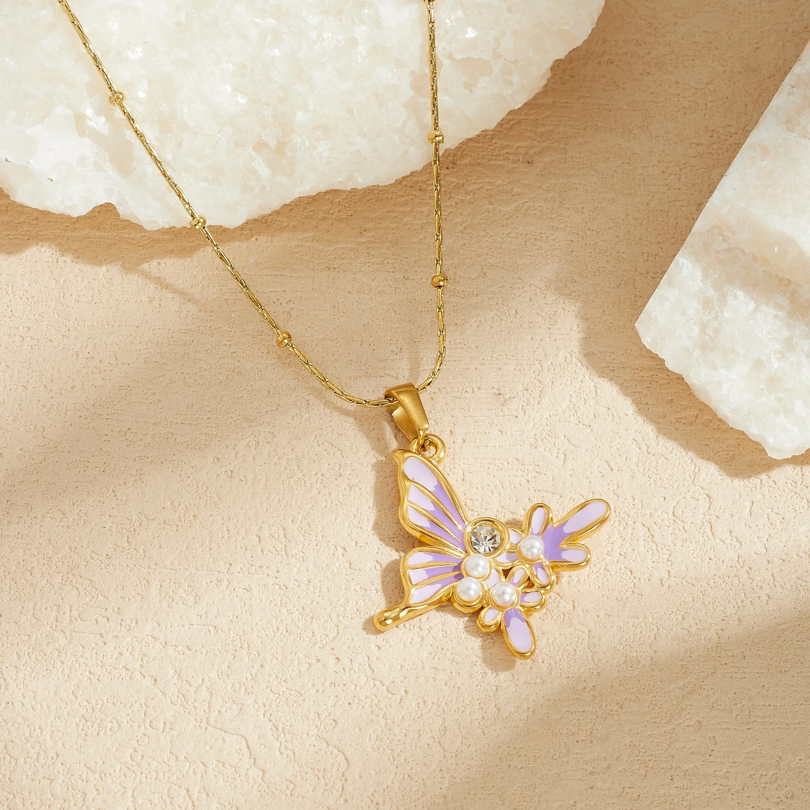 Stainless Steel Golden Classic Hollow Heart Inlay Zircon Pendant Necklace Women Trend Non-fading Neck Chain Gift