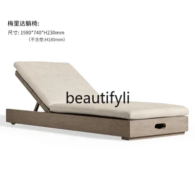 

01A Outdoor Teak Wood Reclining Bed Leisure Chair Waterproof Sunproof Courtyard Leisure Hotel Outdoor Sunbathing