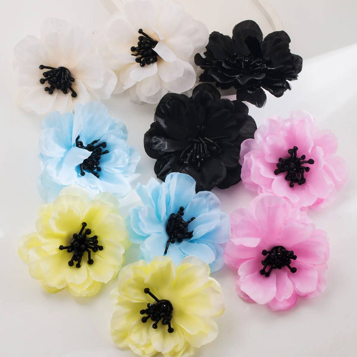 Elegant Multicolored Layered Blooming Flower Brooch With Dark Beaded Stamen Accent Fresh Romantic Corsage Accessory For Women