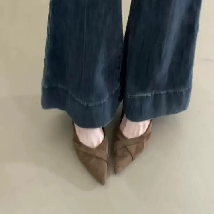 

Женские туфли на высоком каблуке во французском стиле, дышащая бархатная поверхность на тонком каблуке, весна-лето, новый стиль, профессиональные туфли с острым носком Comfo