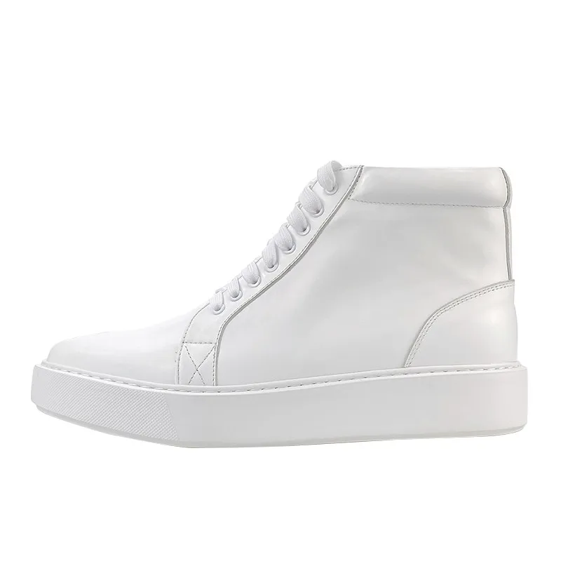 JINIWU 2026 Autumn Winter Men British Style White Short Boots High Top Casual Skate Shoes Genuine Leather Lace Up Trendy Boots