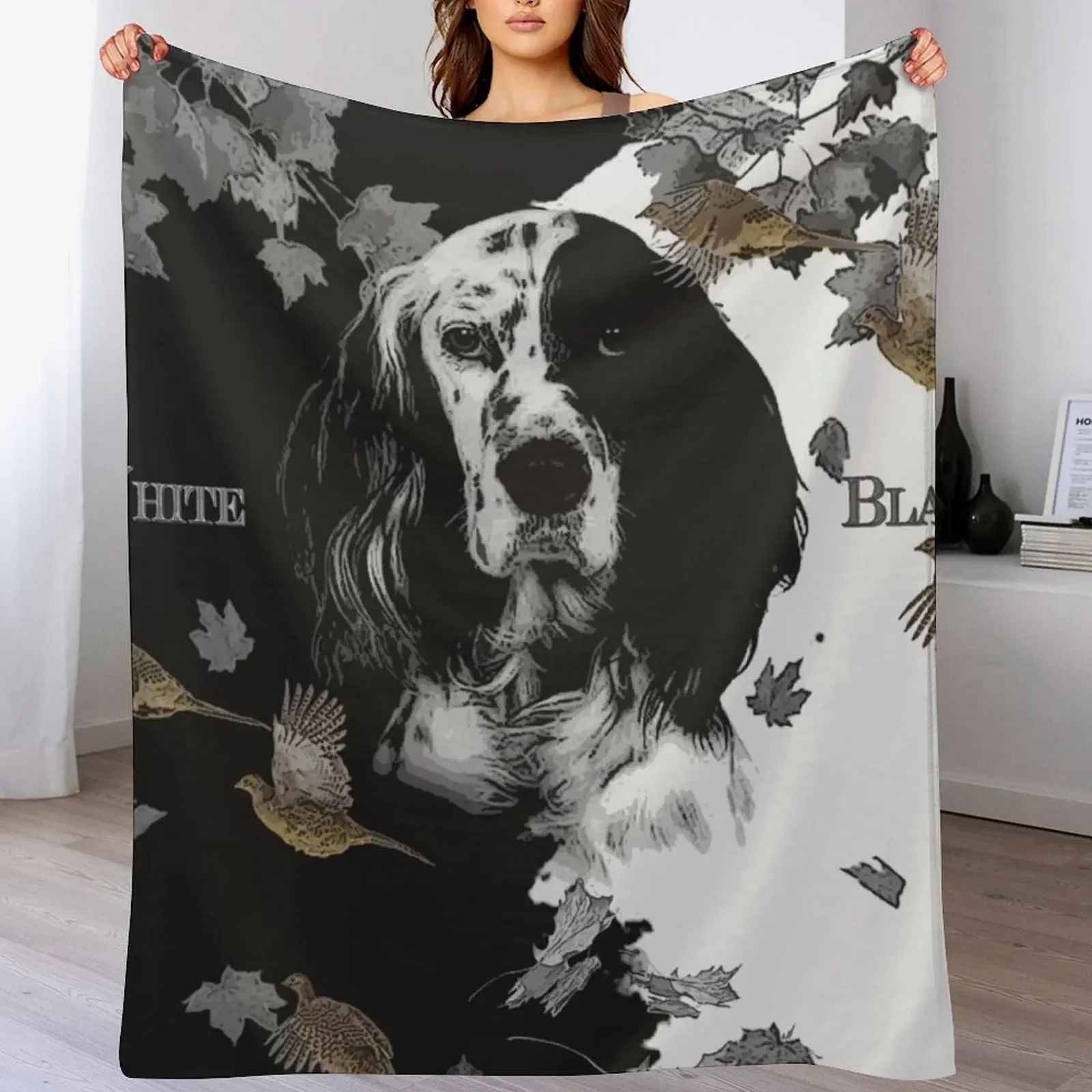 

Black and white English setter Throw Blanket Plaid christmas decoration Furry manga Blankets