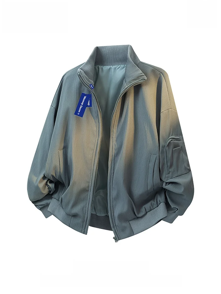 

Wassup Dozen American Retro Teenage Workwear Collared Jaet Men Casual Loose ort Trendy Brand Outerwear Polyester Fiber