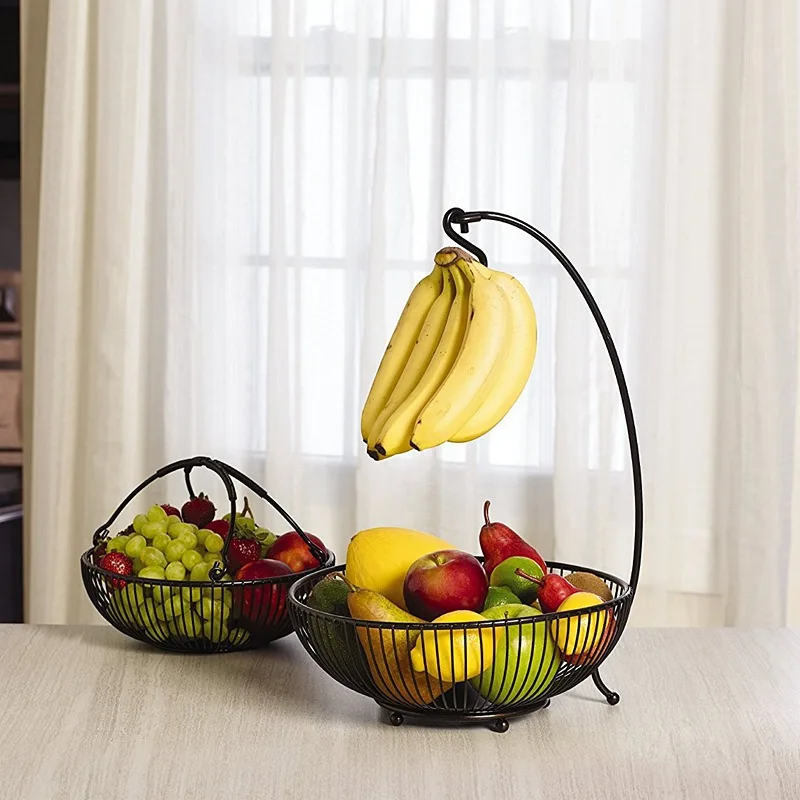 Fruit Vegetable Basket Two Tier Fruits Serving Storage Metal Display Stand Bowl Home Living Room Kitchen Fruit Storage Basket