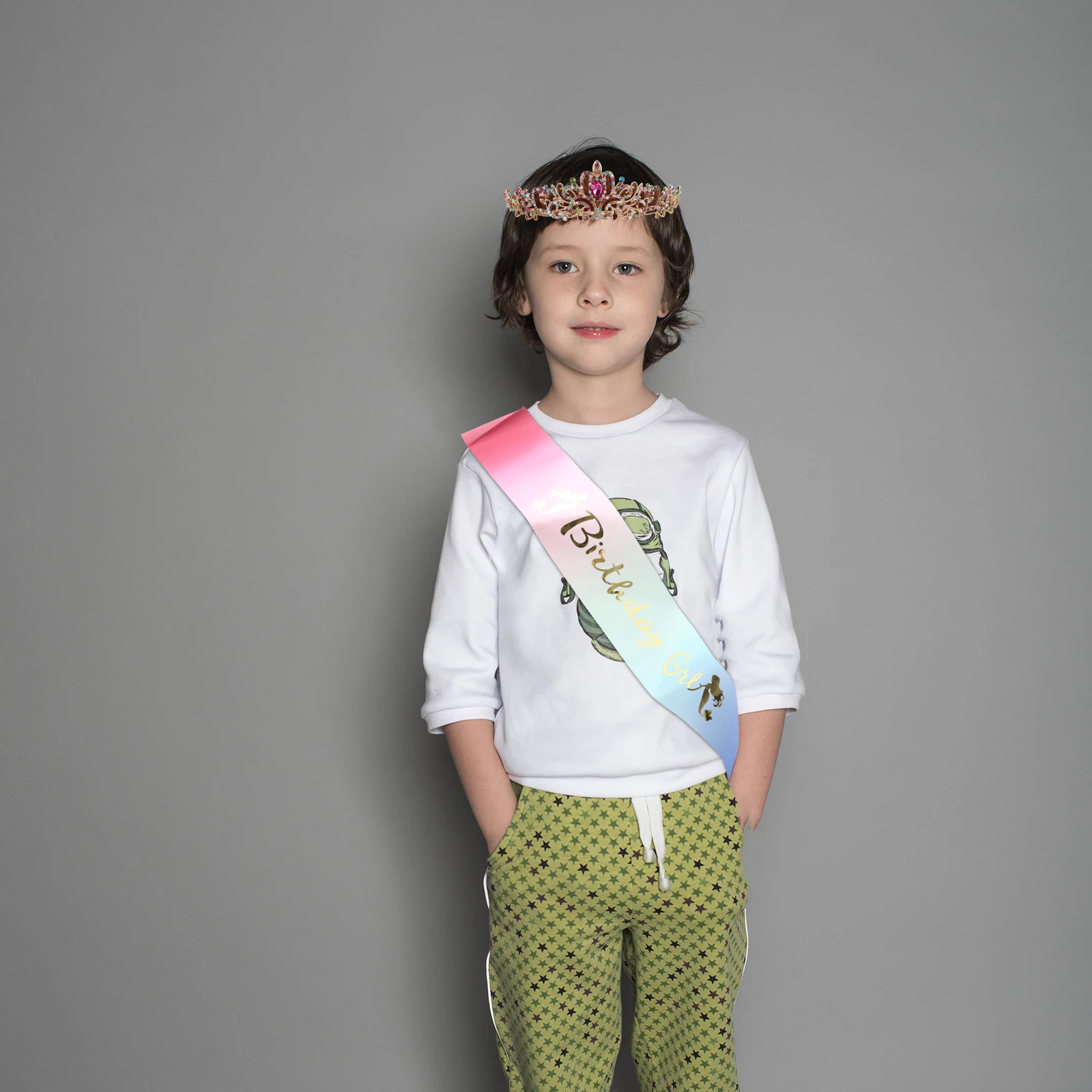 

1 set Colorful Sash Set Girls Birthday Party Supplies Rainbow Wedding Bride Birthday Favors Prom Accessories