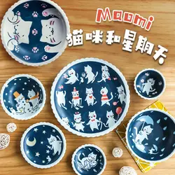 Japanese-style tableware cartoon cat pattern cute creative dishes household plates bowls mugs  diner plate  nail stamping plates