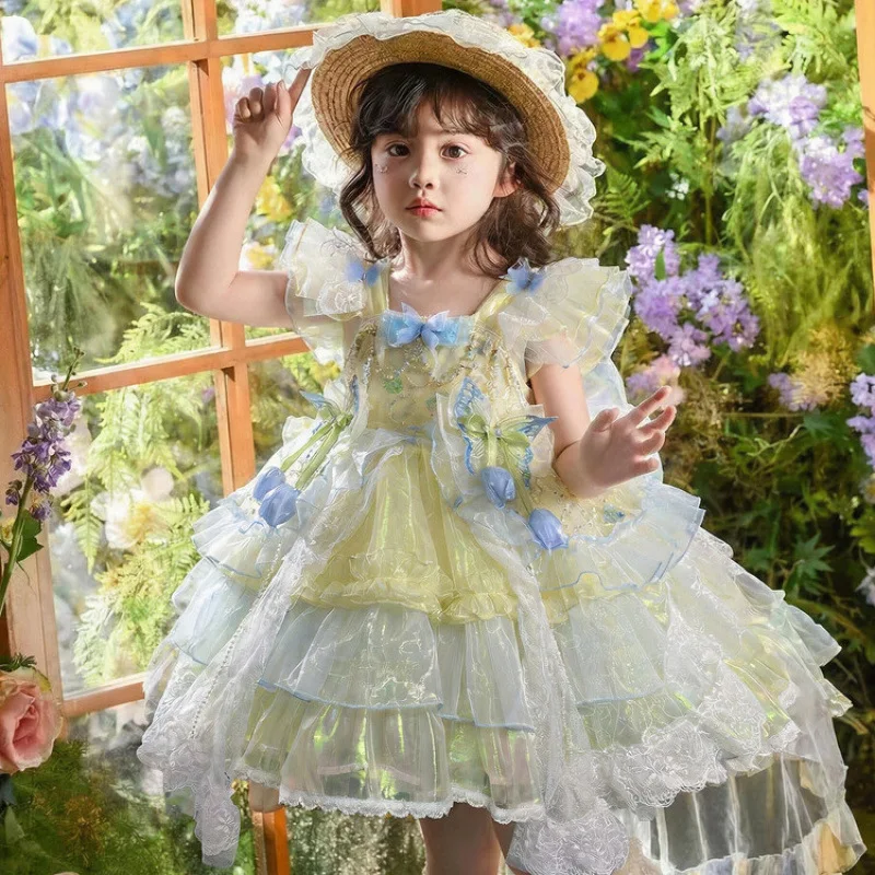 Girls High-end Lolita Princess Dress Children Birthday Dress Girls Baby Summer Fluffy Dress Flower Girl Clothing