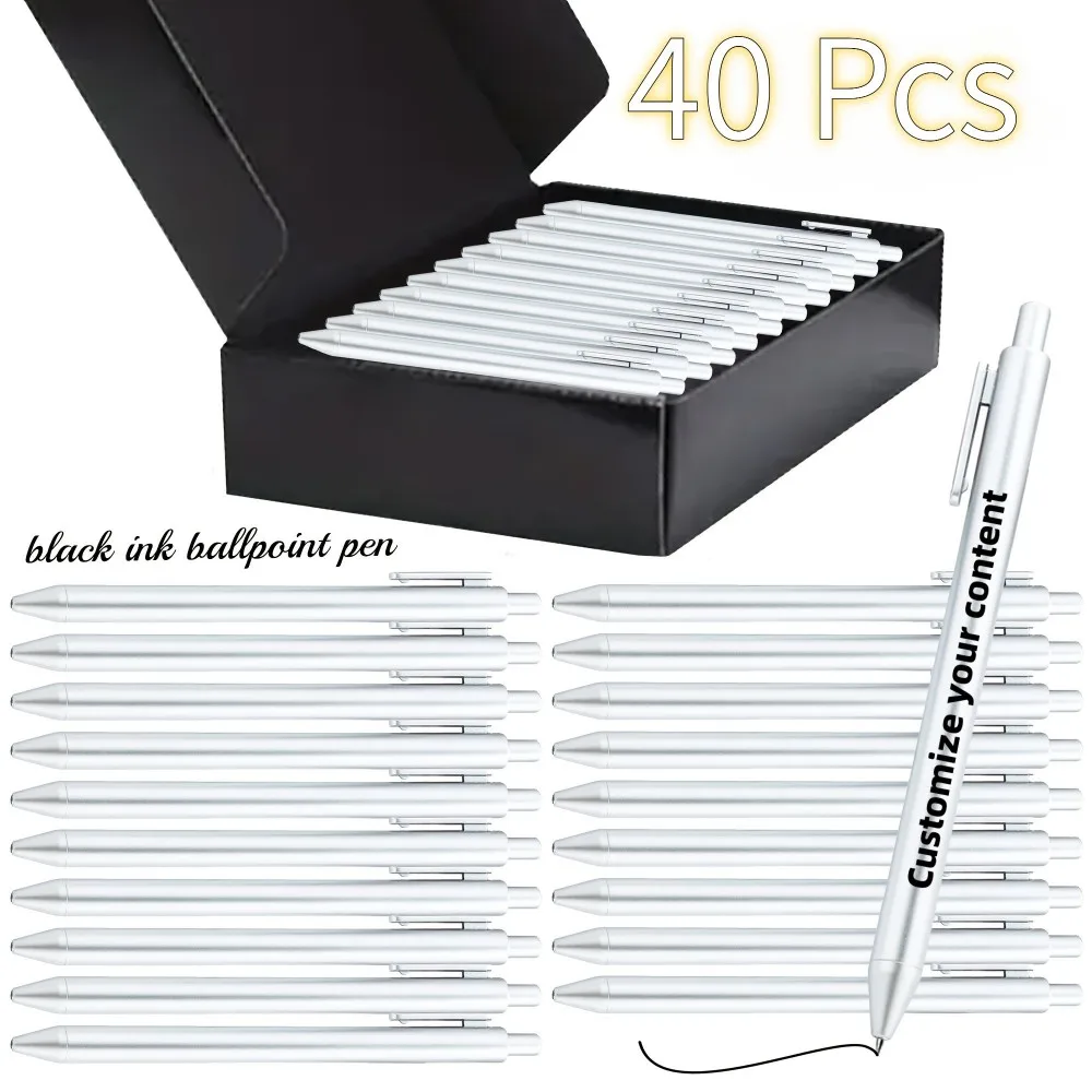 Maßgefertigtes 40-teiliges Luxus-Kugelschreiber-Set mit Schwarzer Geschenkbox Einziehbarer Schwarzer Tinte Lasergravierter Text, Glatt Schreibender Stift 10/40 Stück – Detail 7