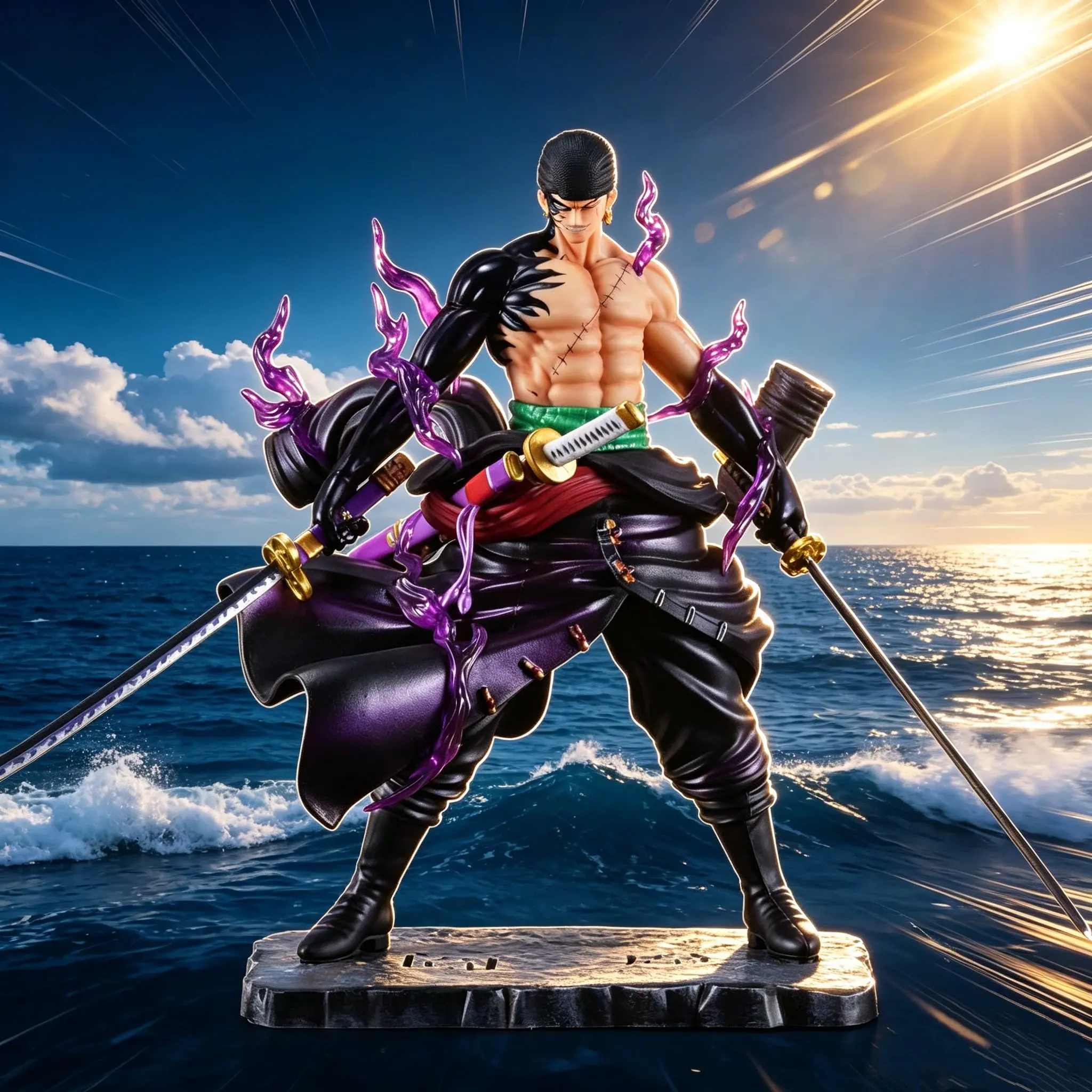 24cm One Piece Enma Zoro PVC Figure Three Sword Samurai Roronoa Zoro Figure Battle Form Statue Desktop Ornament Anime Toy Gifts