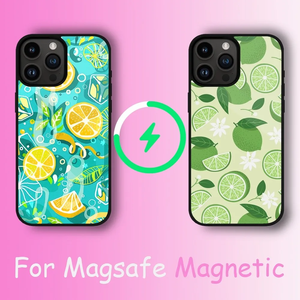 Fresh Lemon Phone Case For iPhone 11 12 13 14 15 Max Plus Pro Wireless Magnetic Magsafe Charging Shell