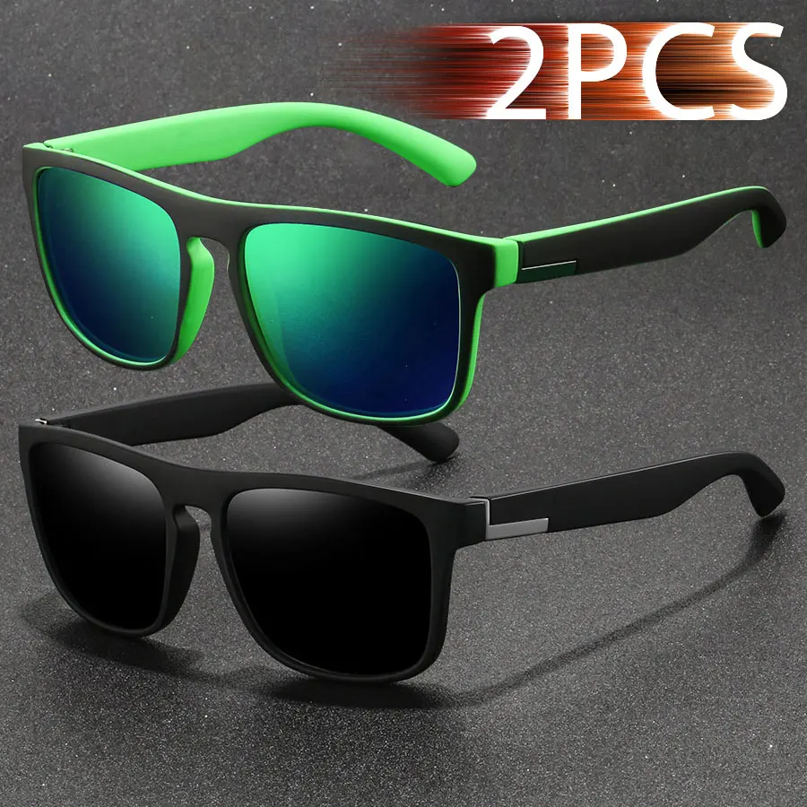 2PCS Fashion Classic Square UV400 Sunglasses Men Women Driving Colorful Trendy Lightweight Outdoor Goggles