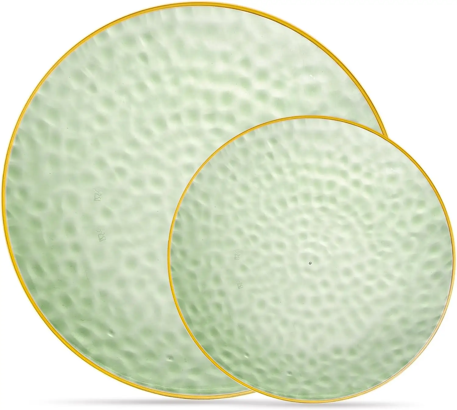 

128-Piece Green Hammered Plastic Party Plates Set, 64 Small & 64 Large Disposable Tableware for Events