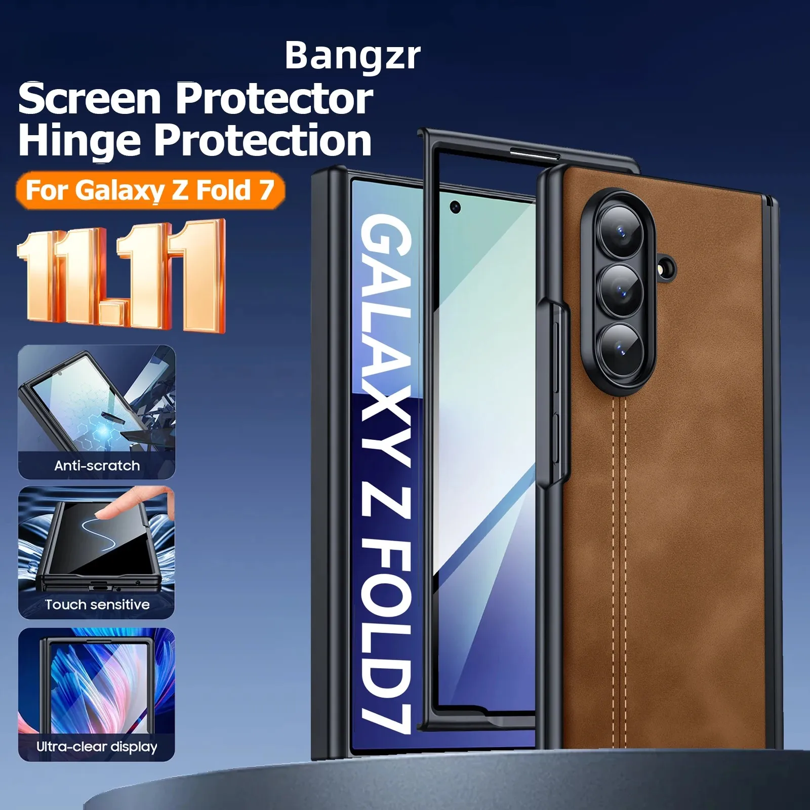 

Глобальный карнавальный фестиваль, чехол для Galaxy Fold 7, защита шарниров, защитная пленка HD, противоударный ПК из искусственной кожи с пескоструйной обработкой, коричневый