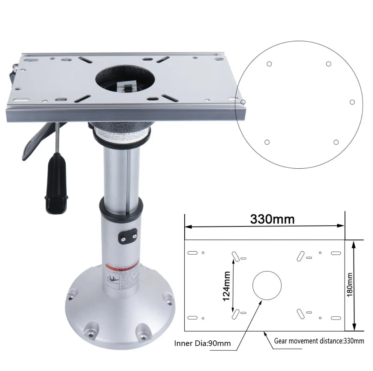 سبائك الألومنيوم البحرية 360 ° قاعدة مقعد دوارة تعمل بالغاز قابلة للتعديل لليخوت أو كرسي القوارب البحرية #3