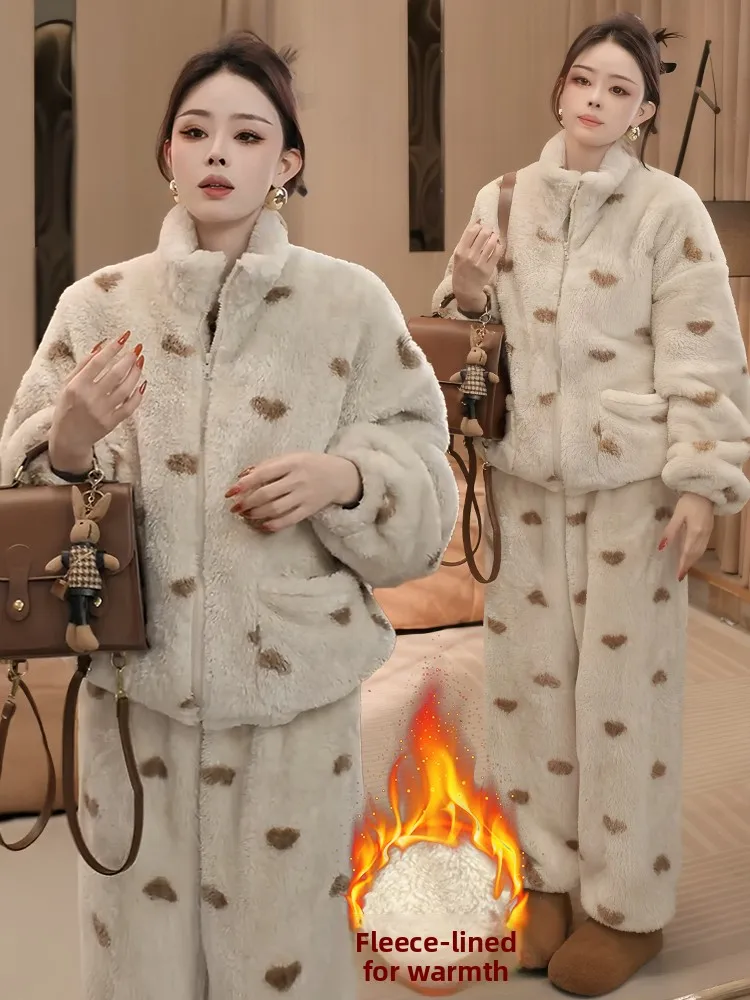 

Casual High Waist Women's Two-Piece Set Winter Faion Outerwear Wide Leg Pants Comfortable Breathable Thiened Fce Lined