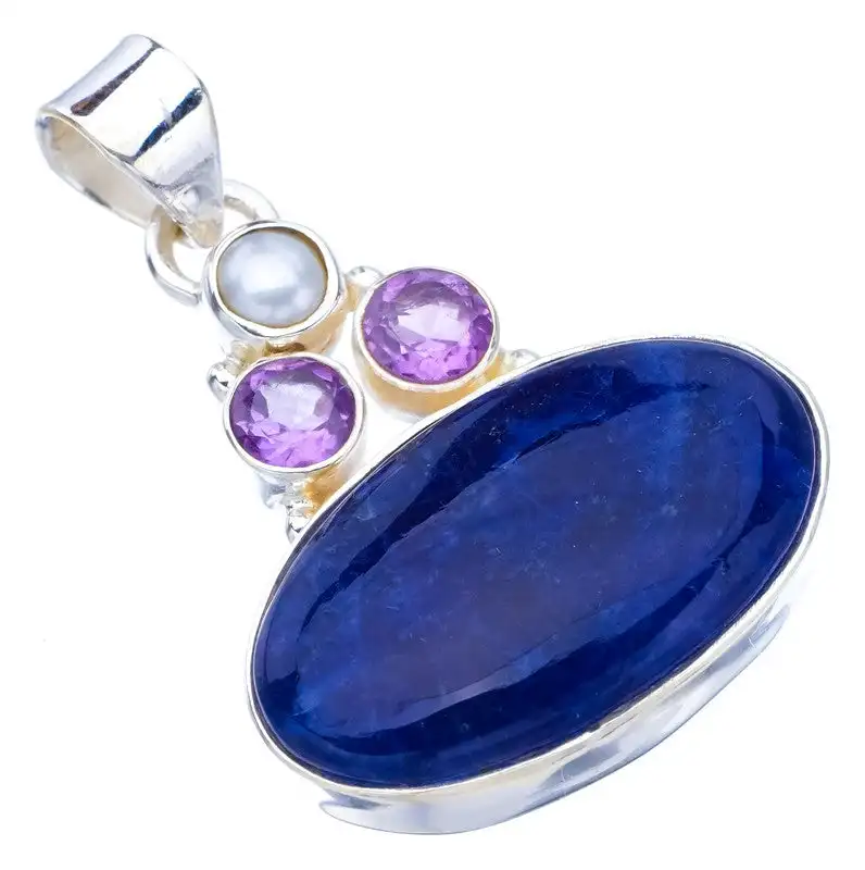 

StarGems Sodalite River Pearl And Amethyst Handmade 925 Sterling Silver Pendant 1.5" F5202