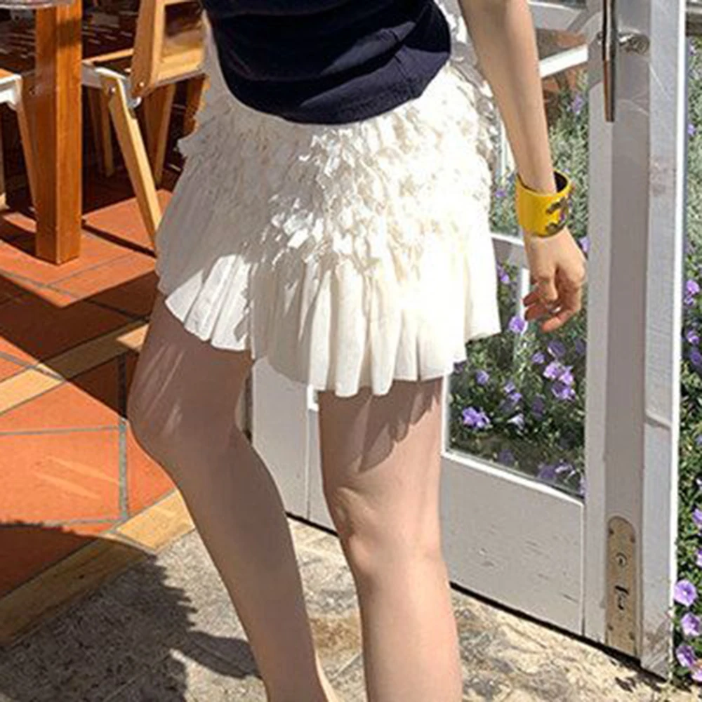 Fluffy cake cream mesh white fringed skirt jacquard summer new lotus leaf high waist skirt 2026