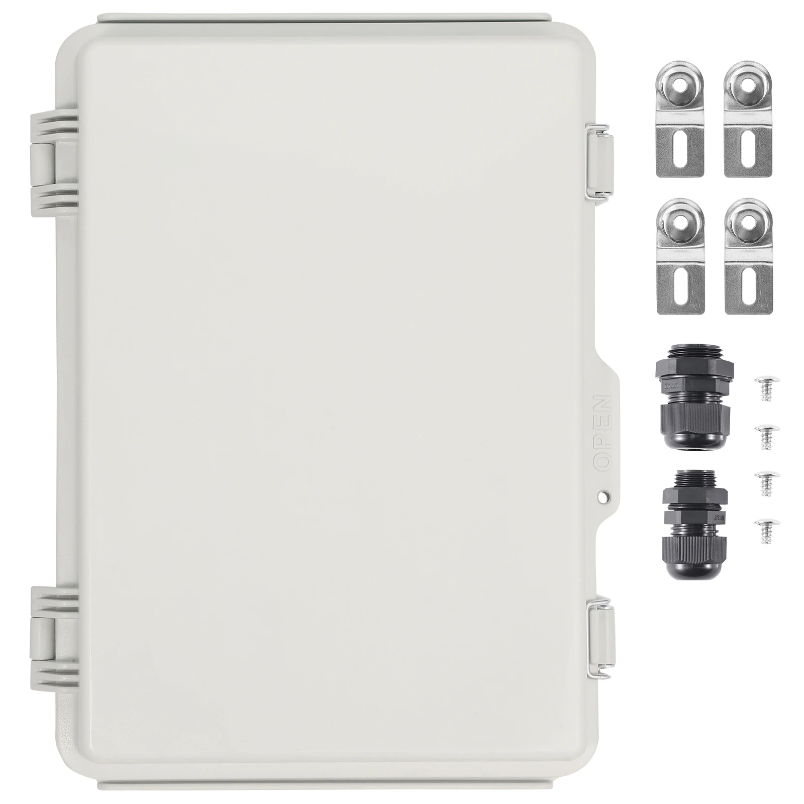 Outdoor Electrical Junction Box, 16.93 x 12.99 x 7.09 in, IP67 Dustproof Waterproof for Outdoor Electrical Projects, ABS Plastic Electrical Enclosure Box with Hinged Cover Stainless Steel Latch