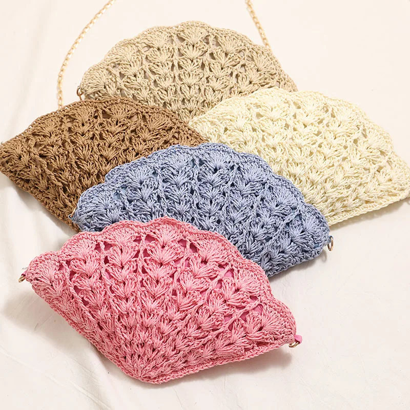 

Funny Purses and Handbags Vacation Chains Sling Bags Bohemian Shell Woven Bags for Women Shoulder Bag Hollow Straw Beach Bag